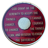 Serenity Prayer back of Mandarin Red tri-plate AA medallion