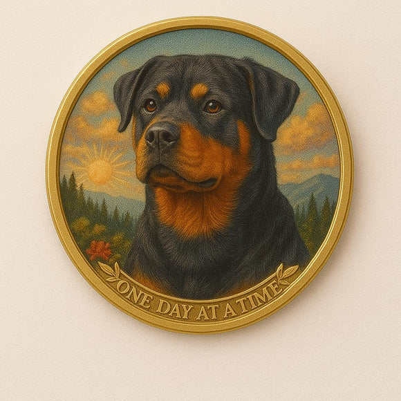 Rottweiler Color One Day At A Time Medallion Serenity Prayer Dog Chip