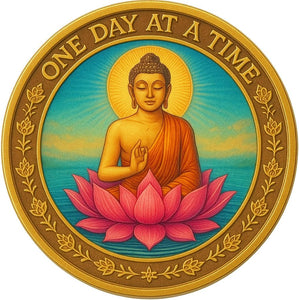 Buddha Lotus Flower Serenity Prayer Medallion One Day at A Time Coin 34mm
