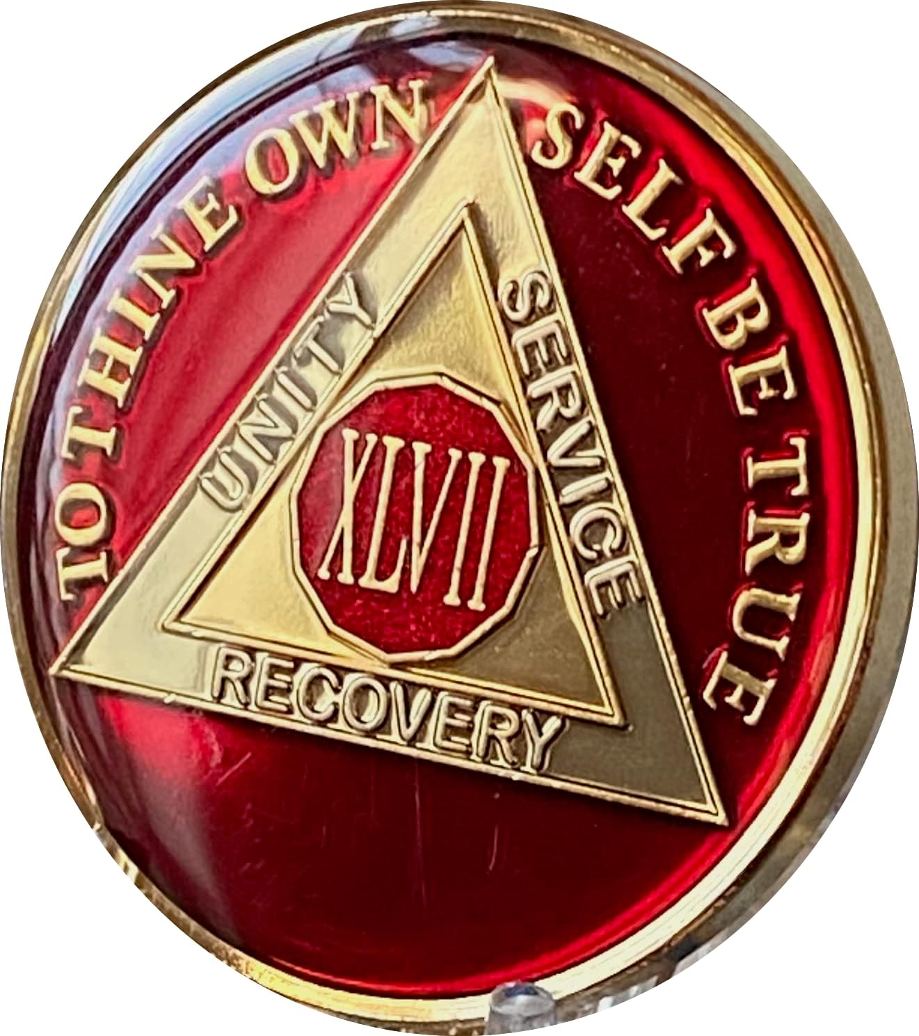 Aa Chip Script 47 Year AA Medallion Metallic Mandarin Red Tri-Plate Sobriety Chip ...