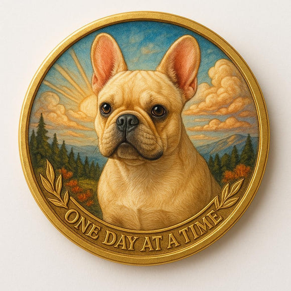 French Bulldog Frenchie Color One Day At A Time Medallion Serenity Prayer Dog Chip