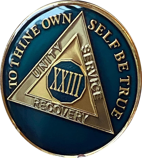 23 Year AA Medallion Midnight Blue Tri-Plate Sobriety Chip