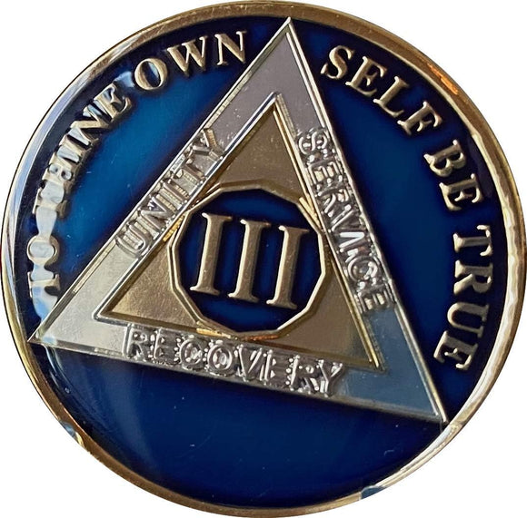3 Year AA Medallion Metallic Midnight Blue Sobriety Chip