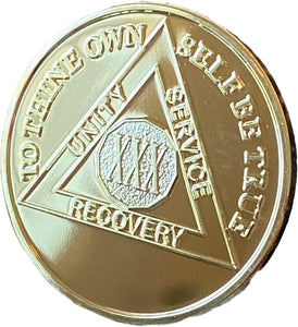 30 Year AA Medallion Premium 22k Gold Plated Sobriety Chip