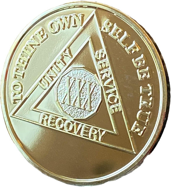 30 Year AA Medallion Premium 22k Gold Plated Sobriety Chip