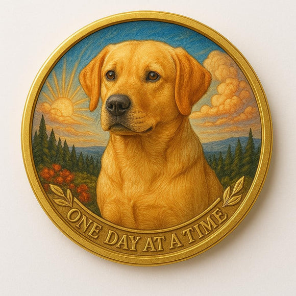 Yellow Lab Color Labrador Retriever One Day At A Time Medallion Serenity Prayer Dog Chip