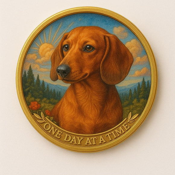 Dachshund Weiner Dog Color One Day At A Time Medallion Serenity Prayer Chip