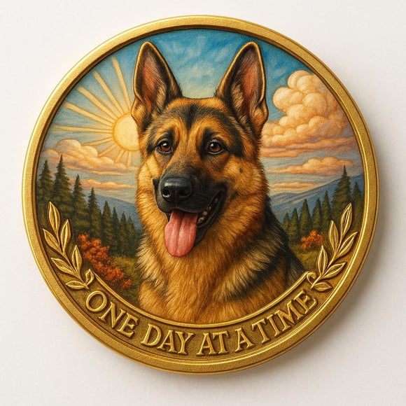 German Shepherd Color One Day At A Time Medallion Serenity Prayer Dog Chip