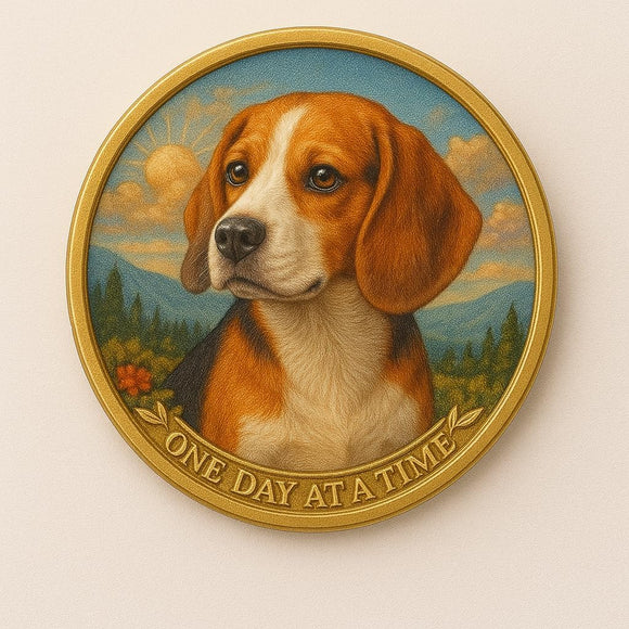 Beagle Color One Day At A Time Medallion Serenity Prayer Dog Chip