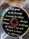 32 Year AA Medallion Red Tri-Plate Sobriety Chip Serenity Prayer Back