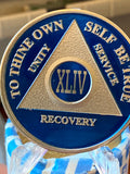 44 Year AA Medallion Blue Silver Plated Sobriety Chip