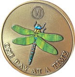 1 - 10 Year Green Color Dragonfly One Day At A Time Serenity Prayer Medallion