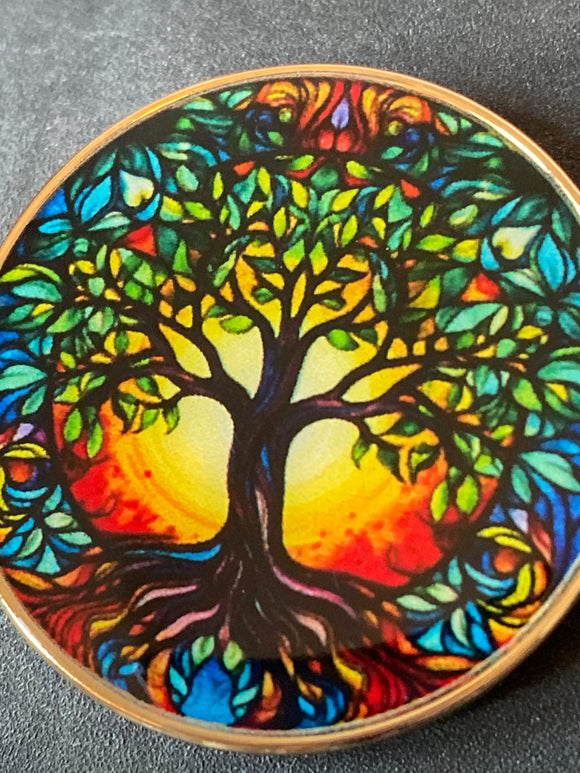 28 Year Multi-Color Tree Of Life Sobriety Medallion AA NA Chip Growing Along Spiritual Lines Back