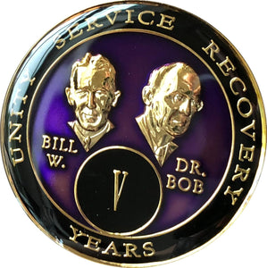 5 Year AA Founders Medallion Metallic Purple Tri-Plate Sobriety Chip