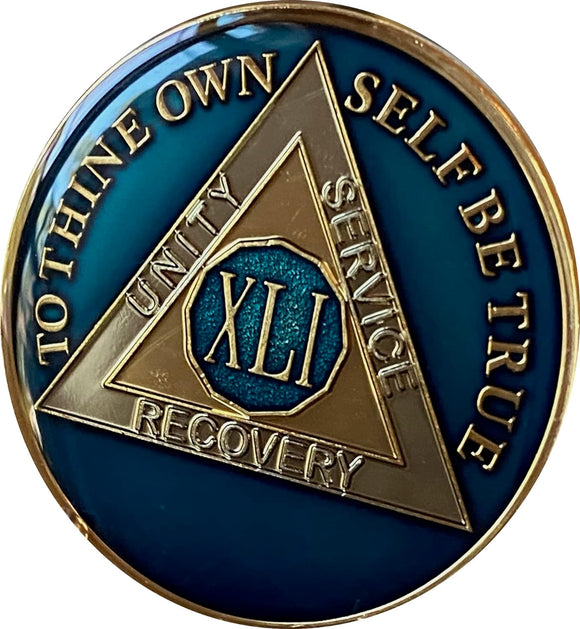 41 Year AA Medallion Midnight Blue Tri-Plate Serenity Prayer Sobriety Chip