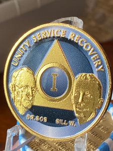 1 Year AA Founders Medallions Titanium Gold Plated Sobriety Chip