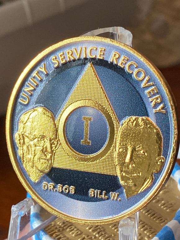 1 Year AA Founders Medallions Titanium Gold Plated Sobriety Chip