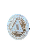 3 Year AA Medallion .999 Fine Silver 1oz Sobriety Chip Serenity Prayer Back Elegant Design