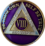 8 Year AA Medallion Metallic Purple Tri-Plate Sobriety Chip