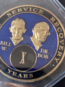 10 Year AA Founders Medallion Choose Blue or Red Tri-Plate Sobriety Chip Bill W Doctor Bob