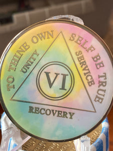 6 Year AA Medallion Psychic-Delic Tie-Dye Triplate Sobriety Chip
