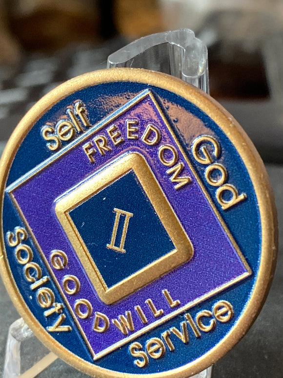 2 Year NA Clean Time Chip Blue Purple Narcotics Anonymous Medallion