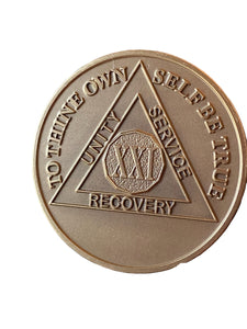 21 Year AA Medallion Premium Bronze Sobriety Chip Lion Back
