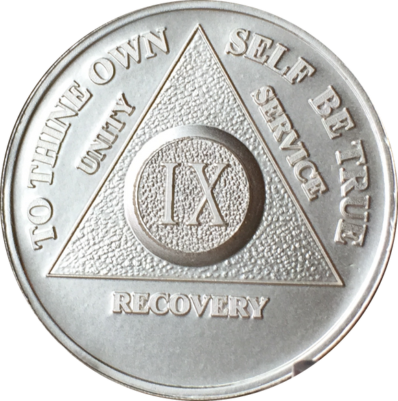 9 Year AA Medallion .999 Fine Silver Sobriety Chip