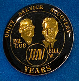 1 - 50 Year AA Founders Medallion Black Gold Plated Bill & Bob Sobriety Chip