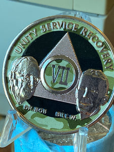 7 Year AA Founders Medallion Camo Black Nickel Plated Sobriety Chip