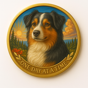 Australian Shepherd Black Brown Color One Day At A Time Medallion Serenity Prayer Dog Chip