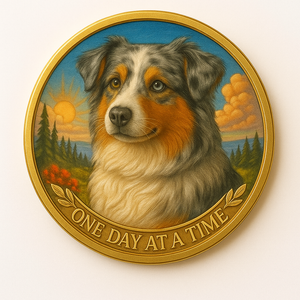 Australian Shepherd Gray Brown Color One Day At A Time Medallion Serenity Prayer Dog Chip
