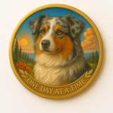 Australian Shepherd Gray Brown Color One Day At A Time Medallion Serenity Prayer Dog Chip