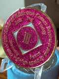 3 Year NA Style Clean Time Chip Pink Glitter Tri-Plate Medallion