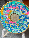 4 Year AA Medallion Hippie Tie Dye Pink Teal Sobriety Chip Serenity Prayer Back