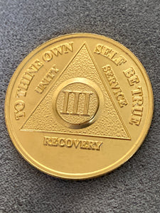 3 Year AA Medallion 24k Gold Plated Sobriety Chip