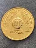 3 Year AA Medallion 24k Gold Plated Sobriety Chip