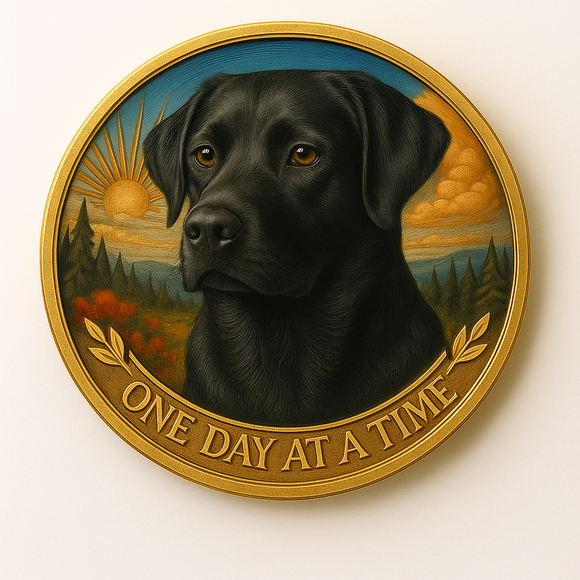 Black Lab Color Labrador Retriever One Day At A Time Medallion Serenity Prayer Dog Chip