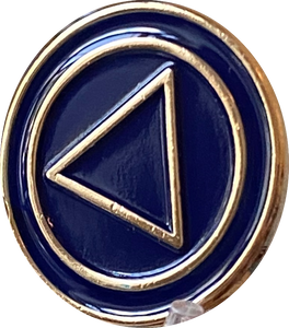 AA Lapel Pin Blue Gold Plated Circle Triangle Design No Year Plain Front 25mm