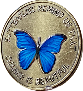 Butterflies Remind Us Change Is Beautiful Blue Color Serenity Prayer Medallion