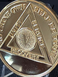 5 Year AA Medallion 22k Gold Plated Large 39mm Sobriety Chip