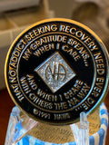 1 Year NA Clean Time Ship Blue Silver Glitter Narcotics Anonymous Medallion