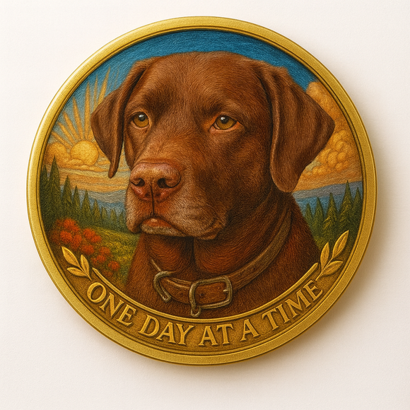 Chocolate Lab Color Labrador Retriever One Day At A Time Medallion Serenity Prayer Dog Chip