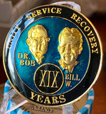 1 - 50 Year AA Founders Medallion Blue Gold Plated Bill & Bob Sobriety Chip