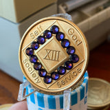 13 Year NA Clean Time Chip Bronze Violet Purple Crystal Sobriety Medallion