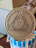 21 Year AA Medallion Premium Bronze Sobriety Chip Lion Back