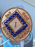 1 Year NA Clean Time Chip Sapphire Crystal Narcotics Anonymous Medallion