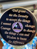 44 Year AA Medallion Purple Glitter Velvet Crystal Tri-Plate Sobriety Chip