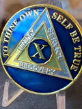 10 Year AA Medallion Midnight Blue Tri-plate Sobriety Chip