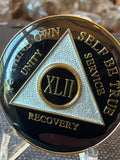 42 Year AA Medallion Black Tri-plate Sobriety Chip Serenity Prayer Coin